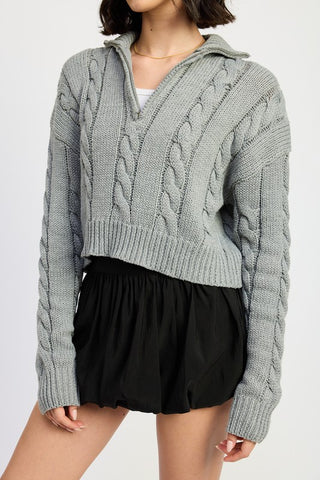 Cable Knit Sweater With Half Zip