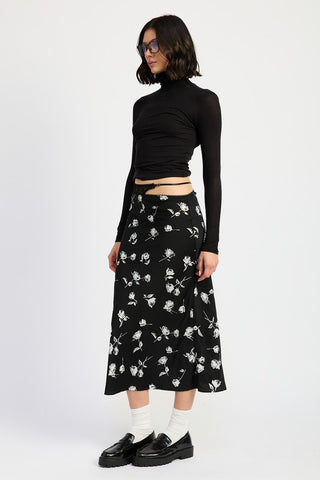 Black Floral Midi Skirt