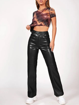 Black High Waist Faux Leather Pants