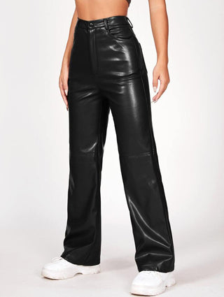 Black High Waist Faux Leather Pants