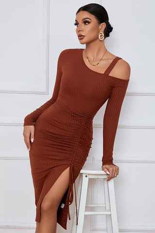 Asymmetric One - Shoulder Ruched Midi Dress from Midi Dresses collection you can buy now from Fashion And Icon online shop