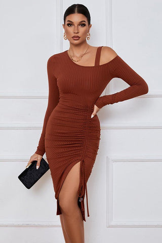 Asymmetric One - Shoulder Ruched Midi Dress from Midi Dresses collection you can buy now from Fashion And Icon online shop