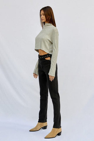 Black Cut Out Jeans from Straight Jeans collection you can buy now from Fashion And Icon online shop