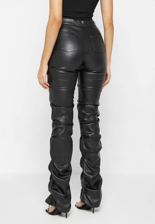 Black Faux Leather Ruched Flared Pants from Leather Pants collection you can buy now from Fashion And Icon online shop