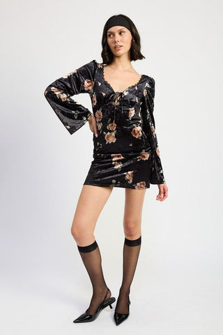 Black Floral Mini Dress from Mini Dresses collection you can buy now from Fashion And Icon online shop