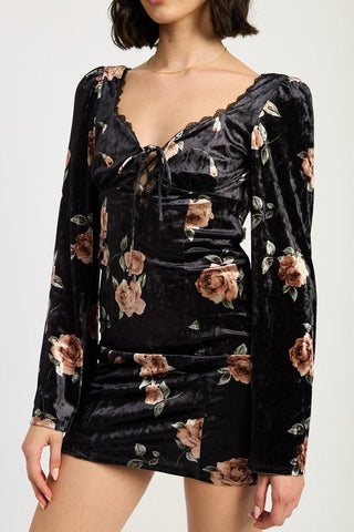 Black Floral Mini Dress from Mini Dresses collection you can buy now from Fashion And Icon online shop