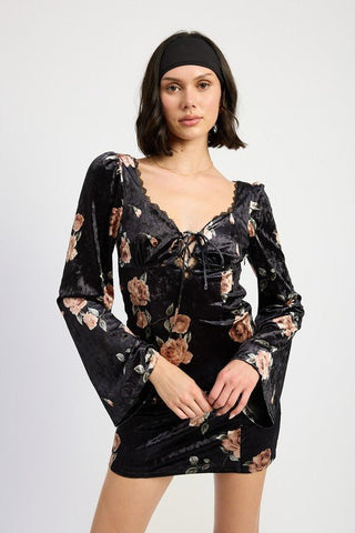 Black Floral Mini Dress from Mini Dresses collection you can buy now from Fashion And Icon online shop