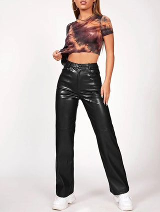 Black High Waist Faux Leather Pants from Leather Pants collection you can buy now from Fashion And Icon online shop