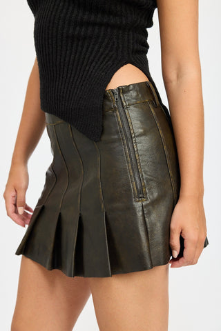 Brown Faux Leather Mini Pleated Skirt from Mini Skirts collection you can buy now from Fashion And Icon online shop