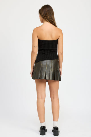 Brown Faux Leather Mini Pleated Skirt from Mini Skirts collection you can buy now from Fashion And Icon online shop