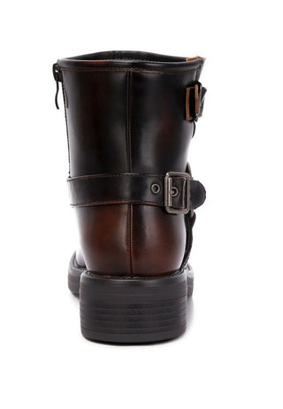 Brown Faux Leather Pin Buckle Boots from Boots collection you can buy now from Fashion And Icon online shop