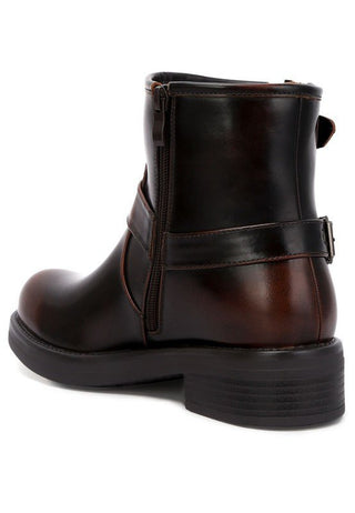 Brown Faux Leather Pin Buckle Boots from Boots collection you can buy now from Fashion And Icon online shop