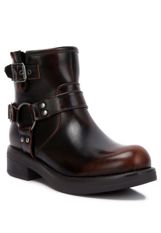 Brown Faux Leather Pin Buckle Boots from Boots collection you can buy now from Fashion And Icon online shop