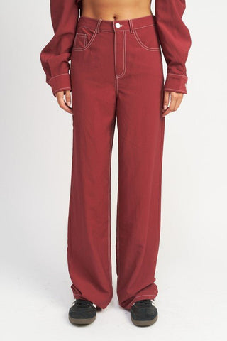 Burgundy Straight Leg Pants from Bottoms collection you can buy now from Fashion And Icon online shop