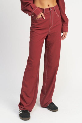 Burgundy Straight Leg Pants from Bottoms collection you can buy now from Fashion And Icon online shop