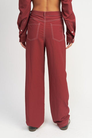 Burgundy Straight Leg Pants from Bottoms collection you can buy now from Fashion And Icon online shop