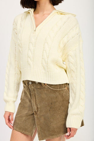 Cable Knit Sweater With Half Zip from Long Sleeve Top collection you can buy now from Fashion And Icon online shop