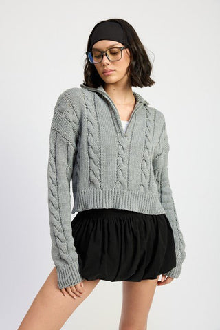 Cable Knit Sweater With Half Zip from Long Sleeve Top collection you can buy now from Fashion And Icon online shop