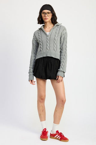 Cable Knit Sweater With Half Zip from Long Sleeve Top collection you can buy now from Fashion And Icon online shop