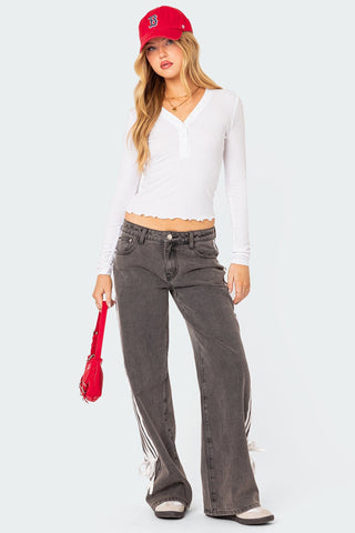 Casual Denim Pants with Side Stripe from Wide leg Jeans collection you can buy now from Fashion And Icon online shop