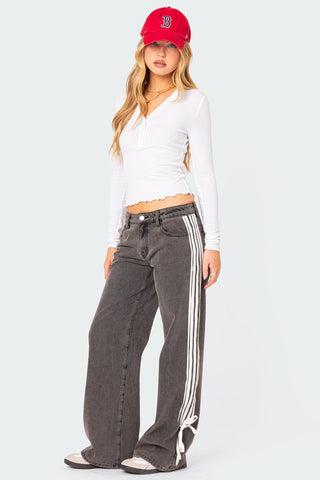 Casual Denim Pants with Side Stripe from Wide leg Jeans collection you can buy now from Fashion And Icon online shop