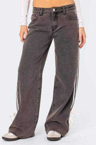 Casual Denim Pants with Side Stripe from Wide leg Jeans collection you can buy now from Fashion And Icon online shop