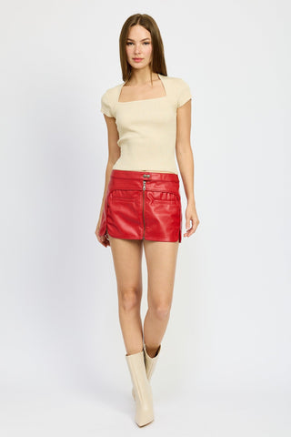 Faux Leather Mini Skirt with Front Zipper from Mini Skirts collection you can buy now from Fashion And Icon online shop