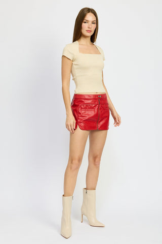 Faux Leather Mini Skirt with Front Zipper from Mini Skirts collection you can buy now from Fashion And Icon online shop