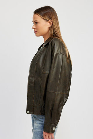 Faux Leather Oversized Bomber Jacket from Jackets collection you can buy now from Fashion And Icon online shop