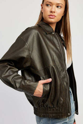 Faux Leather Oversized Bomber Jacket from Jackets collection you can buy now from Fashion And Icon online shop