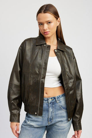 Faux Leather Oversized Bomber Jacket from Jackets collection you can buy now from Fashion And Icon online shop