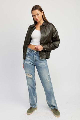 Faux Leather Oversized Bomber Jacket from Jackets collection you can buy now from Fashion And Icon online shop