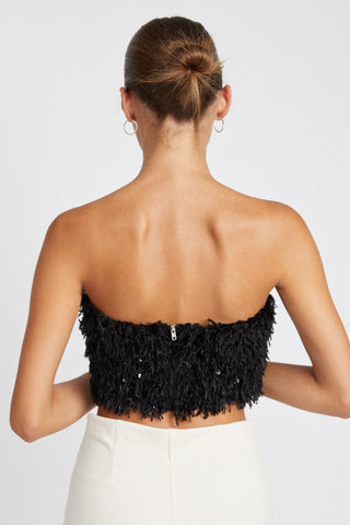 Feather Sequin Cropped Tube Top from Strapless Top collection you can buy now from Fashion And Icon online shop