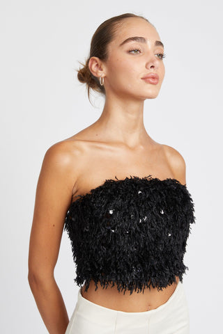 Feather Sequin Cropped Tube Top from Strapless Top collection you can buy now from Fashion And Icon online shop