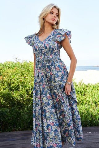 Floral Smocking Maxi Dress from Mixi Dress collection you can buy now from Fashion And Icon online shop