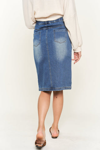 Front Slit Denim Midi Skirt from Midi Skirts collection you can buy now from Fashion And Icon online shop