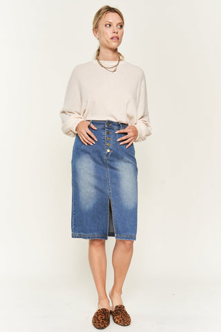 Front Slit Denim Midi Skirt from Midi Skirts collection you can buy now from Fashion And Icon online shop