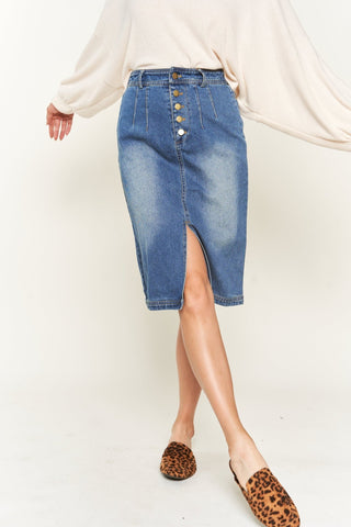 Front Slit Denim Midi Skirt from Midi Skirts collection you can buy now from Fashion And Icon online shop