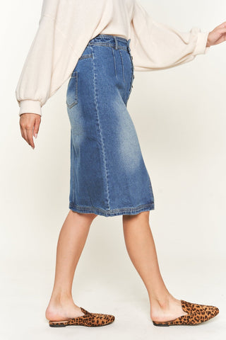 Front Slit Denim Midi Skirt from Midi Skirts collection you can buy now from Fashion And Icon online shop