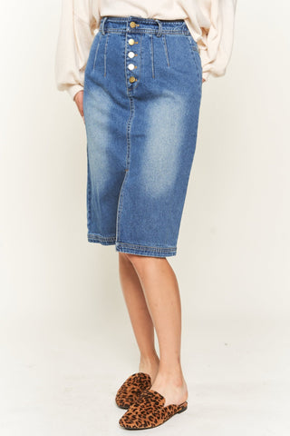 Front Slit Denim Midi Skirt from Midi Skirts collection you can buy now from Fashion And Icon online shop