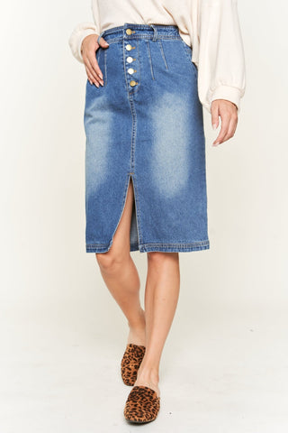 Front Slit Denim Midi Skirt from Midi Skirts collection you can buy now from Fashion And Icon online shop