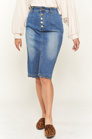 Front Slit Denim Midi Skirt from Midi Skirts collection you can buy now from Fashion And Icon online shop