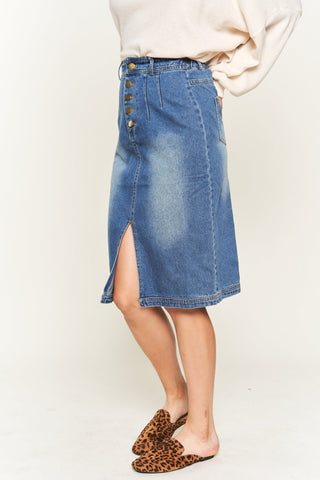 Front Slit Denim Midi Skirt from Midi Skirts collection you can buy now from Fashion And Icon online shop