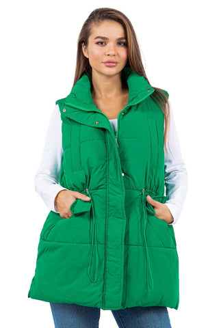 Green Long Line Puffer Vest from Vests collection you can buy now from Fashion And Icon online shop