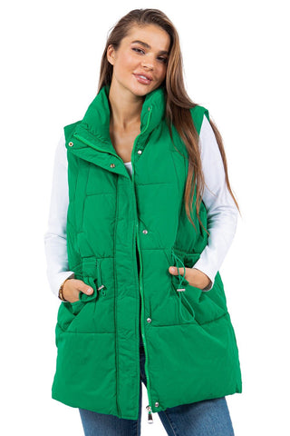 Green Long Line Puffer Vest from Vests collection you can buy now from Fashion And Icon online shop