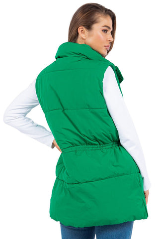 Green Long Line Puffer Vest from Vests collection you can buy now from Fashion And Icon online shop