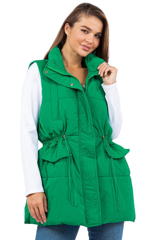 Green Long Line Puffer Vest from Vests collection you can buy now from Fashion And Icon online shop