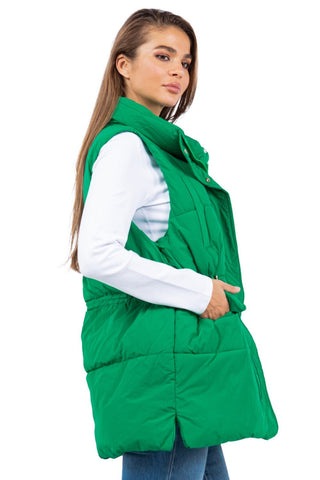 Green Long Line Puffer Vest from Vests collection you can buy now from Fashion And Icon online shop