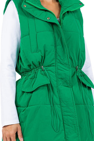 Green Long Line Puffer Vest from Vests collection you can buy now from Fashion And Icon online shop