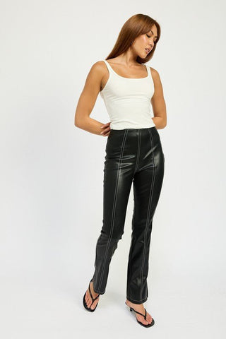 High Waist Leather Pants With Contrasted Stitch from Straight Pants collection you can buy now from Fashion And Icon online shop